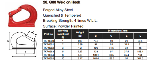 ISO 認定のリギング ハードウェア G80 Weld on Hook